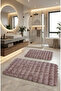 Bubble Rabbit Hair, Non-Slip Base, Fluffy, Ultra Luxury, Washable 2-Piece Bath Mat Pink