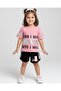 Girl's Summer Printed Shorts 100% Cotton Text Detail Top and Bottom Set