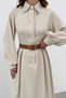 Women's Beige Belt Detail Balloon Sleeve Silk I D Woven Dress - 6