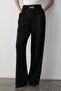 Women's Lycra Buckle Belt Detailed Elastic Palazzo Trousers Black - 5