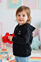 Girl's Black Colorful Hooded Cardigan