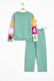 Green Embroidered Sleeves Lace Fleece-Lined Girls Tracksuit Set 23355 - 8