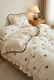Ruffled 100% Cotton Bow Double Duvet Cover Set - 2