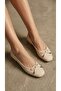 Women's Beige Bowknot Knitted Patterned Mary Jane Ballerina Shoes 1cm Byndbtg01 - 6