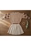 Flexible Crew Neck Pompom Sweater and Knitwear Pleated Detailed Skirt Top-Bottom Set - 2