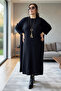 100% Acrylic Twill Patterned Mini Slit Crocheted Cowl Neck Extra Large Size Knit Tunic Dress