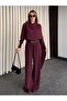 Burgundy Belted Shawl Collar Shirt and Pants Set - 8004