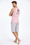 Men's Ribbed Athlete Crew Neck Slim Fit Back Printed Sports Athlete - Pink - 2