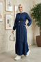 Women's Buttoned Belted Navy Blue Denim Dress - 5