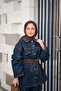 Women's Garnished Collar Detail Denim Suit Navy Blue - 7