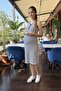 Ribbed Marine Maternity and Postpartum Ribbed Fabric Striped Collar Buttoned Zero Sleeve Dress - 2