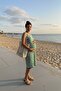 Ribbed Marine Maternity and Postpartum Ribbed Fabric Striped Collar Buttoned Zero Sleeve Dress