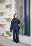 Women's Garnished Collar Detail Denim Suit Navy Blue - 2