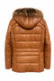 Tan Fur Hooded Inflatable Design Genuine Leather Coat with Button and Zipper Closure - 6
