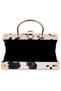 Women Basket Weave Vintage Vanity Purse Bag In White Cow Print - 7