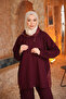 Plum Garnished Hooded Tunic and Pants Set - 2