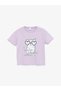 Lcw Kids Lilac Crew Neck Printed Short Sleeve Girls' Pajamas Set with Shorts - 2