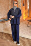 Navy Paneled Tunic Trousers Modal Set
