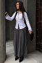 Anthracite Relaxed Fit Pleated Women's Skirt Trousers with Pockets Mg2693 - 3