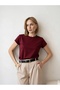 Women's Basic T-Shirt Burgundy Short Sleeve Crew Neck Oversize Relaxed Fit - 5