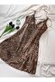 Leopard Patterned Satin Strap Lace Detailed Soft Textured Mini Dress Nightgown - 2
