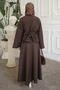 Brown Belted Jacket Skirt Suit - 5