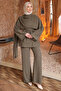 Khaki Scarf Detailed Tunic and Trousers Set - 2