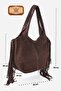 Valeria Tassel Detailed Genuine Suede Leather Bag - 3