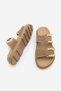 Women's Genuine Leather Gold Buckle Detailed Casual Slippers Merpe Camel Suede - 8