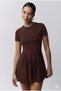 Crew Neck Short Sleeve Brown Dress