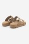 Women's Genuine Leather Gold Buckle Detailed Casual Slippers Merpe Camel Suede - 7
