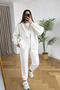 Women's 3-Thread Basic Hooded Zippered Cardigan Tracksuit Set - 4