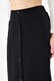 Women's Regular Waist Pocketed Buttoned Front Slit Pencil Skirt Black - 3