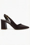 Women's Bitter Brown Leather Textured Asymmetrical Strap Pointed Toe Thick Heeled Shoes - 2