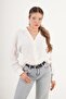 V-Neck Striped Linen Ecru Shirt - 5