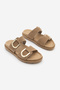 Women's Genuine Leather Gold Buckle Detailed Casual Slippers Merpe Camel Suede - 5