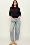 Women's Relaxed Fit Crew Neck Cotton Sweatshirt Women's Relaxed Fit Sweatshirt Black Anthracite - 4