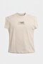 Beige Printed Oversized Short Sleeve Crew Neck Women's T-Shirt - 2