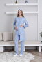 Lace Detailed Buttoned Maternity and Pregnancy 3-Piece Pajama Dressing Gown Set - Adjustable Waist Comfort Set