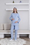 Lace Detailed Buttoned Maternity and Pregnancy 3-Piece Pajama Dressing Gown Set - Adjustable Waist Comfort Set - 2