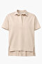 Beige Short Sleeve Polo Neck Oversized Women's T-Shirt - 4