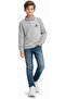 Boy's Brooklyn Written Polo Collar Sweatshirt with Stripe Pattern in Gray Color