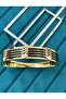 Gold Color Black Thick Stripe Steel Handcuff Bracelet - 3
