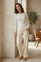 Women's Plus Size Lycra Crew Neck Striped Long Sleeve Mom T-Shirt Combed Cotton Blouse - 4