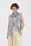 Women's Denim Fabric Lace Detailed Design Vest - 4