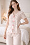 Women's Pink Bow Short Sleeve Pajama Set Cotton Fabric