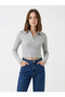Women's Gray Soft Textured Polo Collar Blouse Nj88 - 2