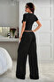 Candy Black Short Sleeve Blouse and Wide Leg Sweatpants 2-Piece Set - 6