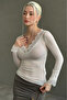 White V-Neck Lace Transparent Women's Blouse Mg2662 - 4