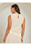 Beige Sleeveless Top with Fringe Detail - 4